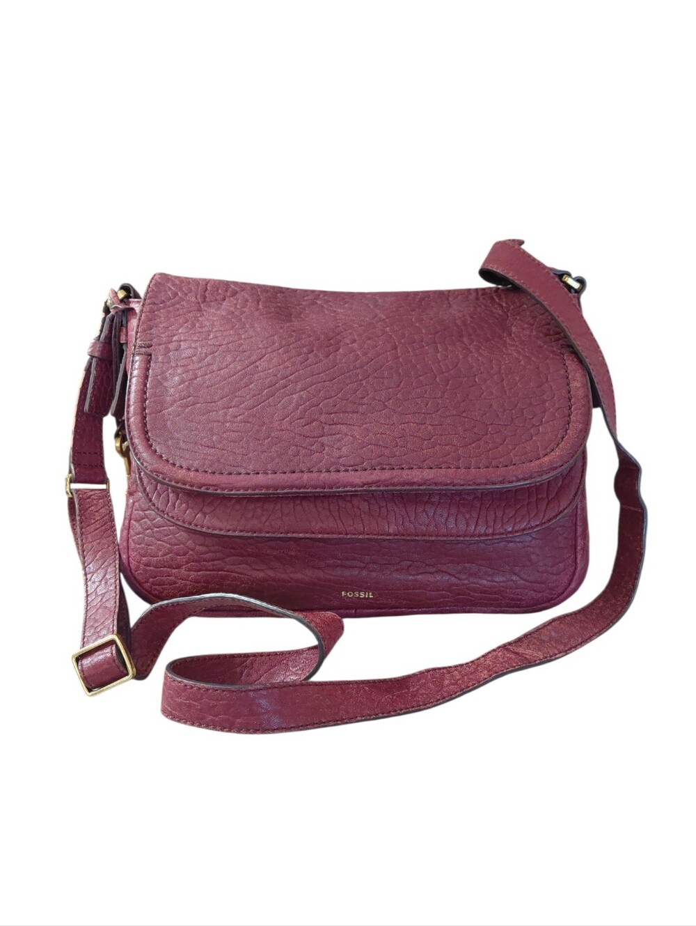 Fossil Messenger Burgundy Wine Leather Shoulder Crossbody Bag